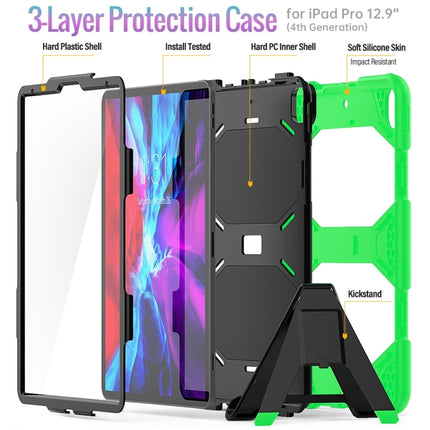 For iPad Pro 12.9 inch (2020) Shockproof Colorful Silicon + PC Protective Tablet Case with Holder & Shoulder Strap & Hand Strap (Green)-garmade.com
