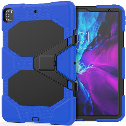 For iPad Pro 12.9 inch (2020) Shockproof Colorful Silicon + PC Protective Tablet Case with Holder & Shoulder Strap & Hand Strap (Dark Blue)-garmade.com