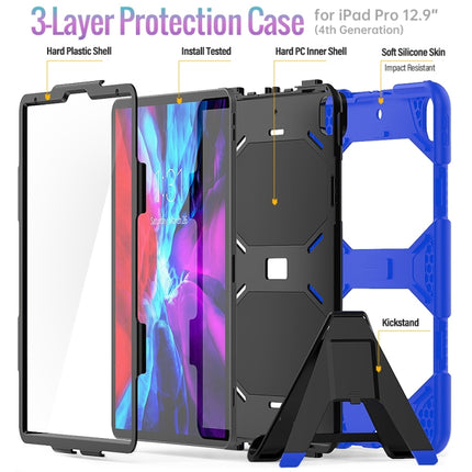 For iPad Pro 12.9 inch (2020) Shockproof Colorful Silicon + PC Protective Tablet Case with Holder & Shoulder Strap & Hand Strap (Dark Blue)-garmade.com