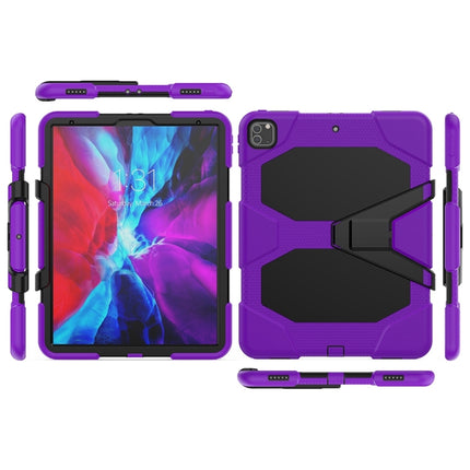 For iPad Pro 12.9 inch (2020) Shockproof Colorful Silicon + PC Protective Tablet Case with Holder & Shoulder Strap & Hand Strap (Purple)-garmade.com