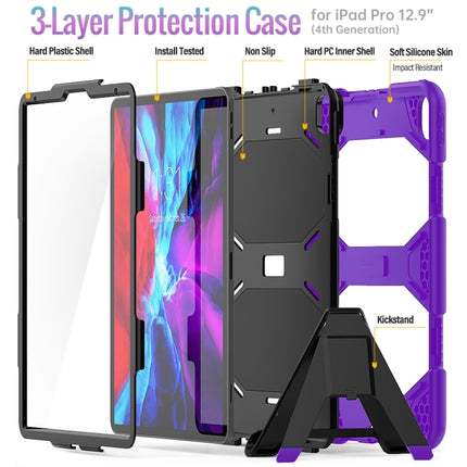 For iPad Pro 12.9 inch (2020) Shockproof Colorful Silicon + PC Protective Tablet Case with Holder & Shoulder Strap & Hand Strap (Purple)-garmade.com