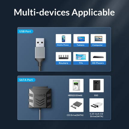 ORICO UTS1 USB 3.0 2.5-inch SATA HDD Adapter with 12V 2A Power Adapter, Cable Length:0.5m(AU Plug)-garmade.com