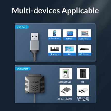 ORICO UTS1 USB 3.0 2.5-inch SATA HDD Adapter with 12V 2A Power Adapter, Cable Length:0.5m(EU Plug)-garmade.com
