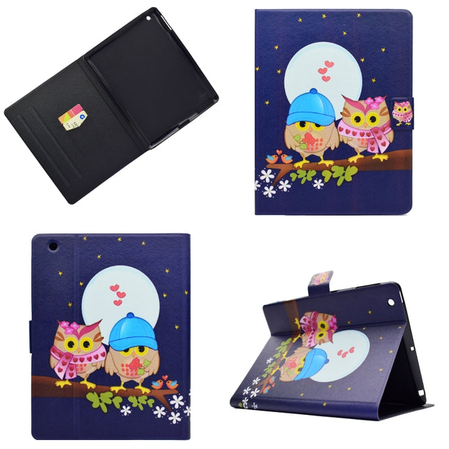 Electric Pressed Left Right Flat Feather Case with Sleep Function Pen Cover & Card Slot & Holder(Couple Owls)-garmade.com