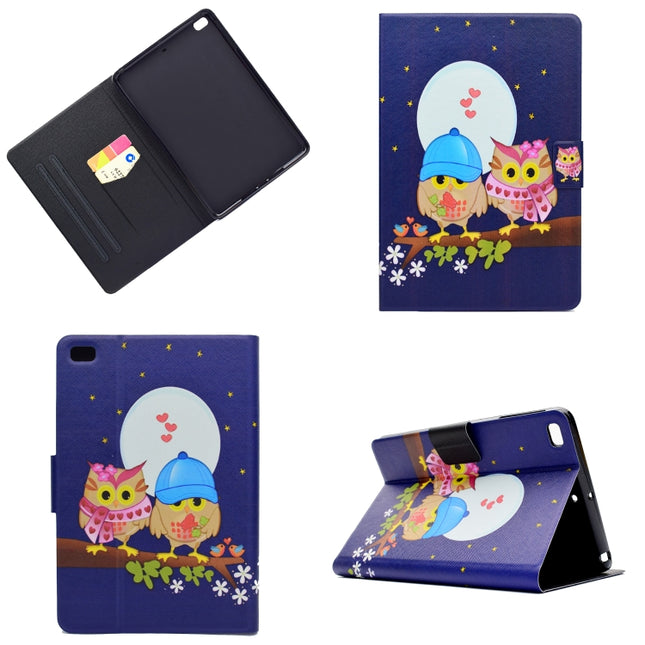 Electric Pressed Left Right Flat Feather Case with Sleep Function Pen Cover & Card Slot & Holder(Couple Owls)-garmade.com