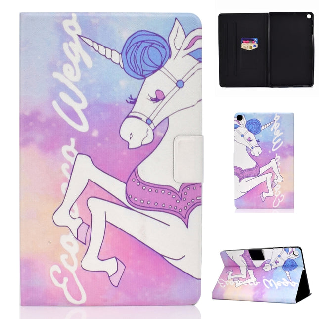 Electric Pressed Left Right Flat Feather Case with Sleep Function Pen Cover & Card Slot & Holder(Pink Horse)-garmade.com