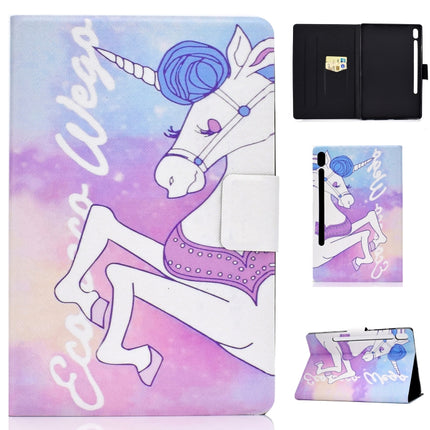 For Galaxy Tab S6 T860 Electric Pressed Left Right Flat Feather Case with Sleep Function Pen Cover & Card Slot & Holder(Pink Horse)-garmade.com