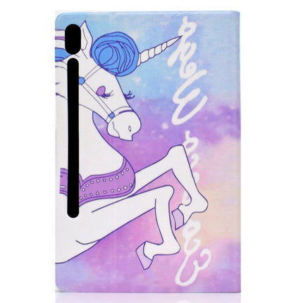 For Galaxy Tab S6 T860 Electric Pressed Left Right Flat Feather Case with Sleep Function Pen Cover & Card Slot & Holder(Pink Horse)-garmade.com