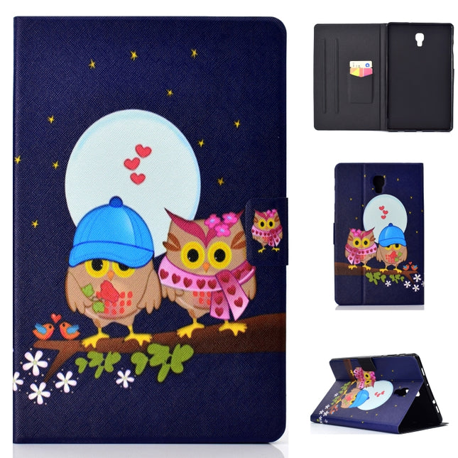 Electric Horizontal Flat Painted Leather Case with Pen Cover & Card Slot & Holder(Couple Owls)-garmade.com