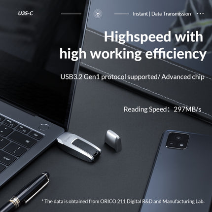 ORICO USB Flash Drive, Read: 260MB/s, Write: 70MB/s, Memory:64GB, Port:Type-C(Silver)-garmade.com