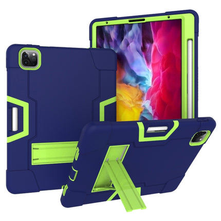 For iPad Pro 11 inch 2021 / 2020 Contrast Color Robot Shockproof Silicon + PC Protective Tablet Case with Holder & Pen Slot(Navy Blue + Yellow-green)-garmade.com