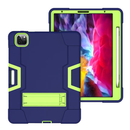 For iPad Pro 11 inch 2021 / 2020 Contrast Color Robot Shockproof Silicon + PC Protective Tablet Case with Holder & Pen Slot(Navy Blue + Yellow-green)-garmade.com