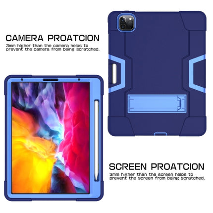 For iPad Pro 11 inch 2021 / 2020 Contrast Color Robot Shockproof Silicon + PC Protective Tablet Case with Holder & Pen Slot(Navy Blue + Blue)-garmade.com
