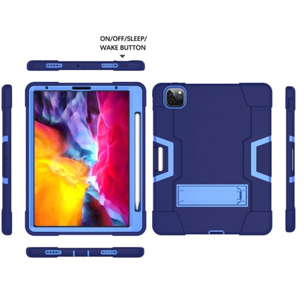 For iPad Pro 11 inch 2021 / 2020 Contrast Color Robot Shockproof Silicon + PC Protective Tablet Case with Holder & Pen Slot(Navy Blue + Blue)-garmade.com