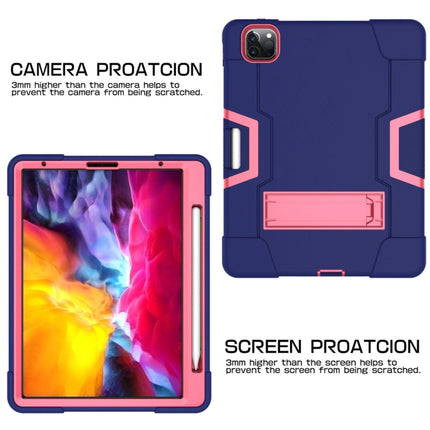 For iPad Pro 11 inch 2021 / 2020 Contrast Color Robot Shockproof Silicon + PC Protective Tablet Case with Holder & Pen Slot(Navy Blue + Rose Red)-garmade.com