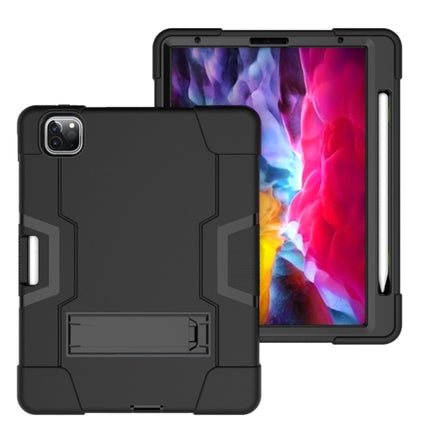 For iPad Pro 11 inch 2021 / 2020 Contrast Color Robot Shockproof Silicon + PC Protective Tablet Case with Holder & Pen Slot(Black)-garmade.com