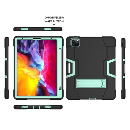 For iPad Pro 11 inch 2021 / 2020 Contrast Color Robot Shockproof Silicon + PC Protective Tablet Case with Holder & Pen Slot(Black + Mint Green)-garmade.com