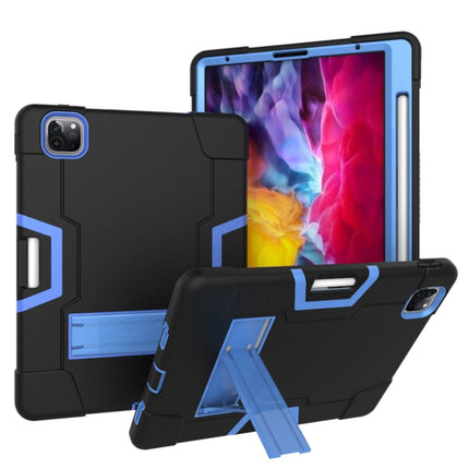 For iPad Pro 11 inch 2021 / 2020 Contrast Color Robot Shockproof Silicon + PC Protective Tablet Case with Holder & Pen Slot(Black + Blue)-garmade.com