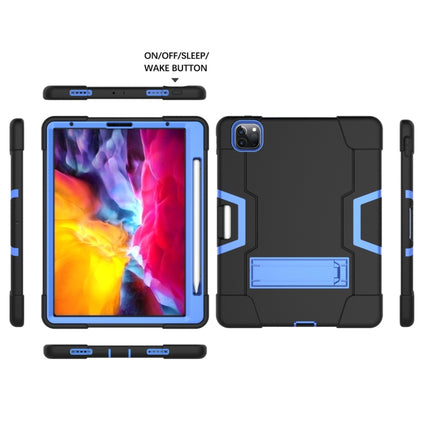 For iPad Pro 11 inch 2021 / 2020 Contrast Color Robot Shockproof Silicon + PC Protective Tablet Case with Holder & Pen Slot(Black + Blue)-garmade.com