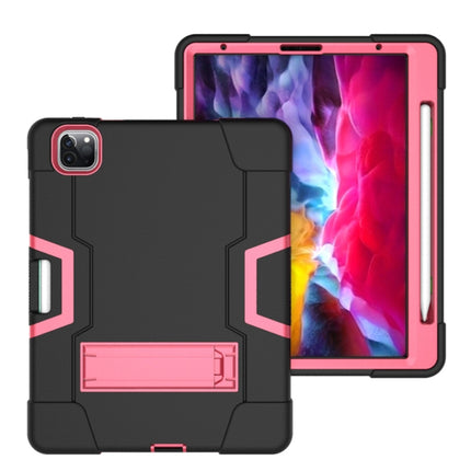 For iPad Pro 11 inch 2021 / 2020 Contrast Color Robot Shockproof Silicon + PC Protective Tablet Case with Holder & Pen Slot(Black + Rose Red)-garmade.com