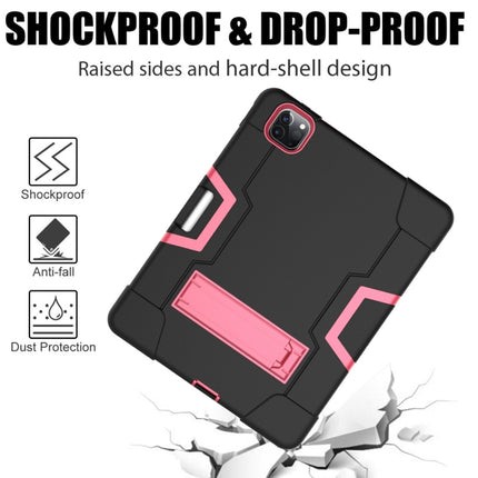 For iPad Pro 11 inch 2021 / 2020 Contrast Color Robot Shockproof Silicon + PC Protective Tablet Case with Holder & Pen Slot(Black + Rose Red)-garmade.com