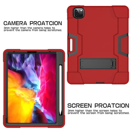 For iPad Pro 11 inch 2021 / 2020 Contrast Color Robot Shockproof Silicon + PC Protective Tablet Case with Holder & Pen Slot(Red + Black)-garmade.com