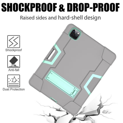 For iPad Pro 11 inch 2021 / 2020 Contrast Color Robot Shockproof Silicon + PC Protective Tablet Case with Holder & Pen Slot(Grey + Mint Green)-garmade.com