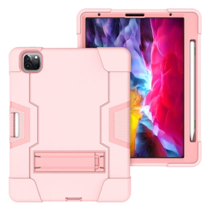 For iPad Pro 11 inch 2021 / 2020 Contrast Color Robot Shockproof Silicon + PC Protective Tablet Case with Holder & Pen Slot(Rose Gold)-garmade.com