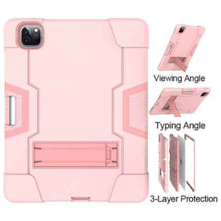 For iPad Pro 11 inch 2021 / 2020 Contrast Color Robot Shockproof Silicon + PC Protective Tablet Case with Holder & Pen Slot(Rose Gold)-garmade.com