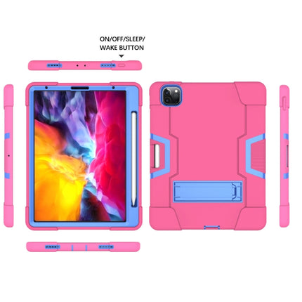For iPad Pro 11 inch 2021 / 2020 Contrast Color Robot Shockproof Silicon + PC Protective Tablet Case with Holder & Pen Slot(Rose Red + Blue)-garmade.com