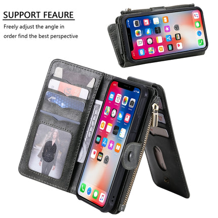 For iPhone X / XS Multifunctional Retro Detachable Magnetic Horizontal Flip Leather Case with Card Slots & Holder & Wallet & Photo Frame(Dark Green)-garmade.com