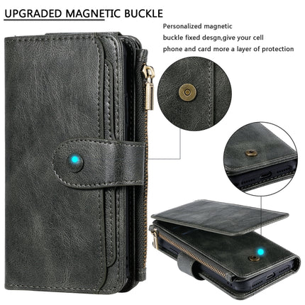For iPhone X / XS Multifunctional Retro Detachable Magnetic Horizontal Flip Leather Case with Card Slots & Holder & Wallet & Photo Frame(Dark Green)-garmade.com