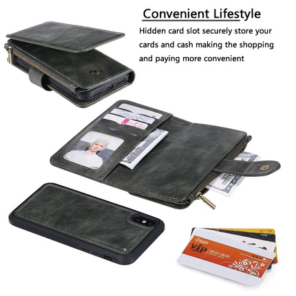 For iPhone X / XS Multifunctional Retro Detachable Magnetic Horizontal Flip Leather Case with Card Slots & Holder & Wallet & Photo Frame(Dark Green)-garmade.com