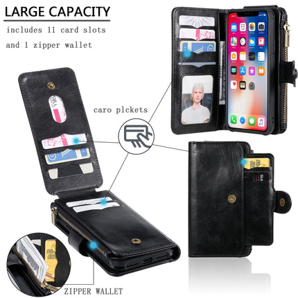 For iPhone X / XS Multifunctional Retro Detachable Magnetic Horizontal Flip Leather Case with Card Slots & Holder & Wallet & Photo Frame(Black)-garmade.com