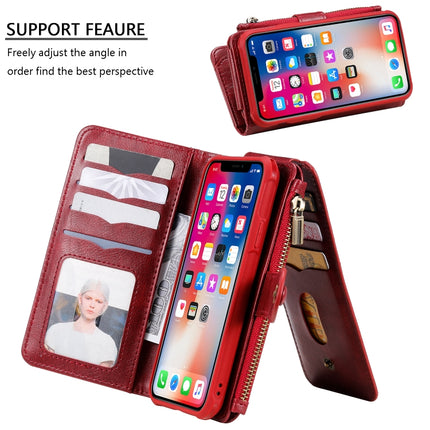 For iPhone X / XS Multifunctional Retro Detachable Magnetic Horizontal Flip Leather Case with Card Slots & Holder & Wallet & Photo Frame(Red)-garmade.com