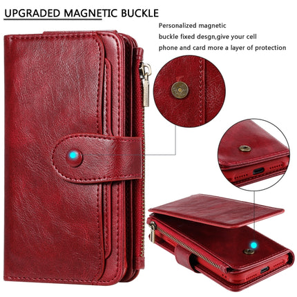 For iPhone X / XS Multifunctional Retro Detachable Magnetic Horizontal Flip Leather Case with Card Slots & Holder & Wallet & Photo Frame(Red)-garmade.com