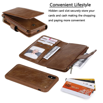 For iPhone X / XS Multifunctional Retro Detachable Magnetic Horizontal Flip Leather Case with Card Slots & Holder & Wallet & Photo Frame(Brown)-garmade.com