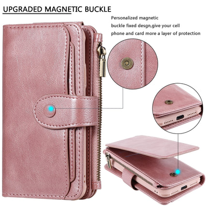 For iPhone X / XS Multifunctional Retro Detachable Magnetic Horizontal Flip Leather Case with Card Slots & Holder & Wallet & Photo Frame(Rose Gold)-garmade.com