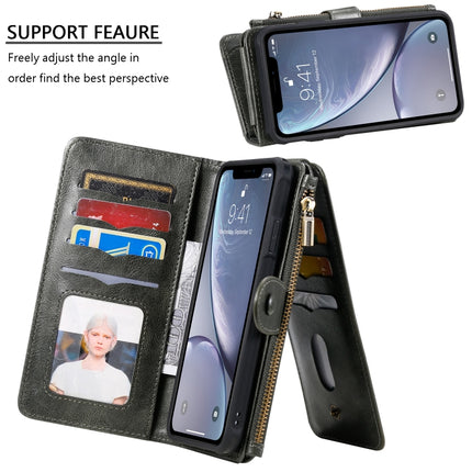 For iPhone XS Max Multifunctional Retro Detachable Magnetic Horizontal Flip Leather Case with Card Slots & Holder & Wallet & Photo Frame(Dark Green)-garmade.com