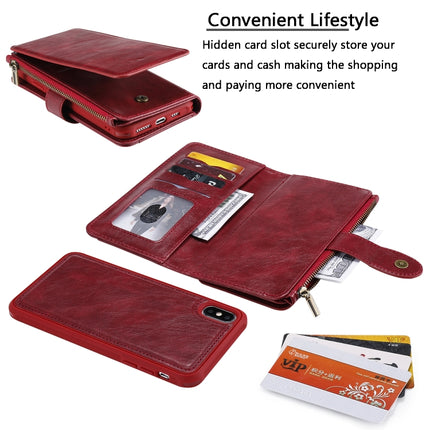 For iPhone XS Max Multifunctional Retro Detachable Magnetic Horizontal Flip Leather Case with Card Slots & Holder & Wallet & Photo Frame(Red)-garmade.com