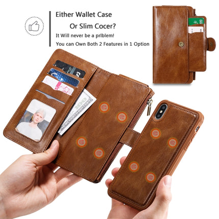 For iPhone XS Max Multifunctional Retro Detachable Magnetic Horizontal Flip Leather Case with Card Slots & Holder & Wallet & Photo Frame(Brown)-garmade.com
