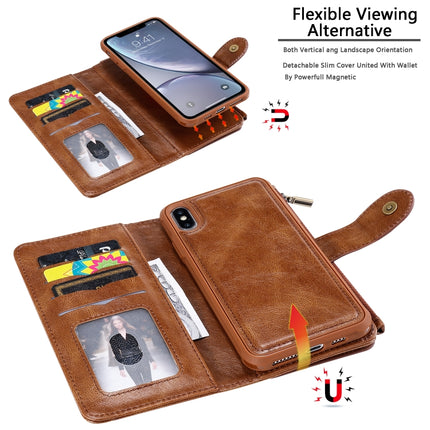 For iPhone XS Max Multifunctional Retro Detachable Magnetic Horizontal Flip Leather Case with Card Slots & Holder & Wallet & Photo Frame(Brown)-garmade.com