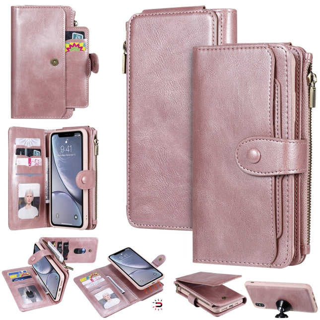 For iPhone XS Max Multifunctional Retro Detachable Magnetic Horizontal Flip Leather Case with Card Slots & Holder & Wallet & Photo Frame(Rose Gold)-garmade.com