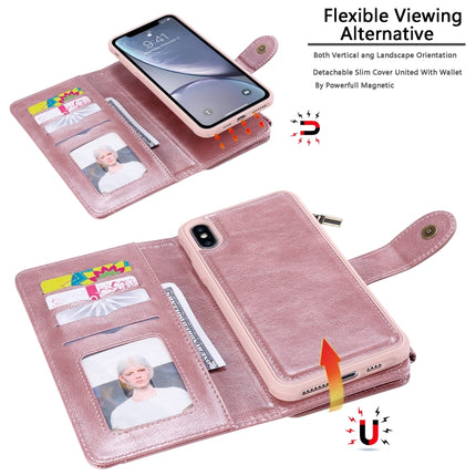 For iPhone XS Max Multifunctional Retro Detachable Magnetic Horizontal Flip Leather Case with Card Slots & Holder & Wallet & Photo Frame(Rose Gold)-garmade.com