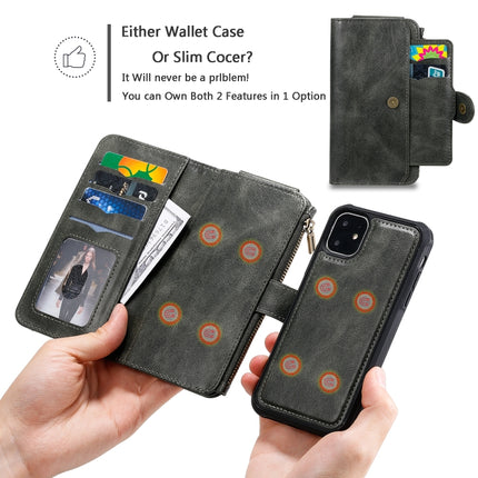 For iPhone 11 Multifunctional Retro Detachable Magnetic Horizontal Flip Leather Case with Card Slots & Holder & Wallet & Photo Frame(Dark Green)-garmade.com