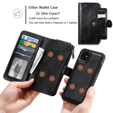 For iPhone 11 Multifunctional Retro Detachable Magnetic Horizontal Flip Leather Case with Card Slots & Holder & Wallet & Photo Frame(Black)-garmade.com