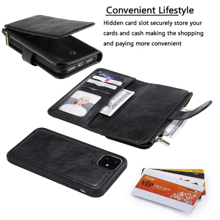For iPhone 11 Multifunctional Retro Detachable Magnetic Horizontal Flip Leather Case with Card Slots & Holder & Wallet & Photo Frame(Black)-garmade.com