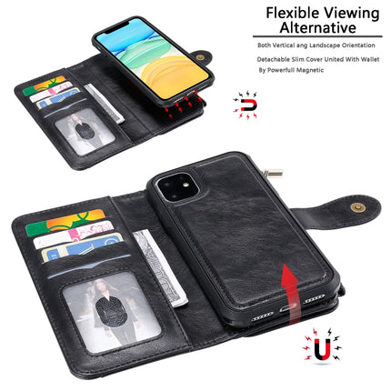 For iPhone 11 Multifunctional Retro Detachable Magnetic Horizontal Flip Leather Case with Card Slots & Holder & Wallet & Photo Frame(Black)-garmade.com