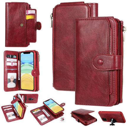 For iPhone 11 Multifunctional Retro Detachable Magnetic Horizontal Flip Leather Case with Card Slots & Holder & Wallet & Photo Frame(Red)-garmade.com