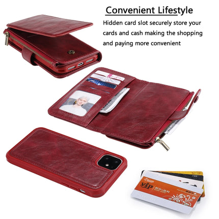 For iPhone 11 Multifunctional Retro Detachable Magnetic Horizontal Flip Leather Case with Card Slots & Holder & Wallet & Photo Frame(Red)-garmade.com